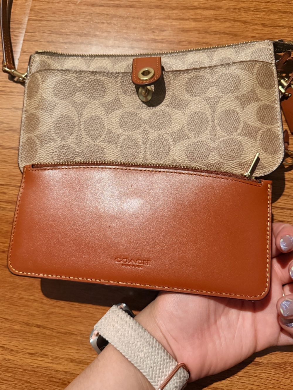 Coach Brown Signature Canvas Crossbody Bag with Tan Leather Trim - Picture 5 of 8